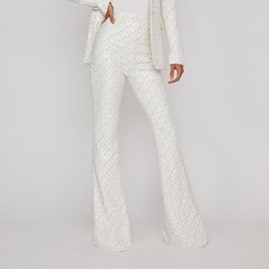 Nadine Merabi Meghan Sequin White Trousers Size Medium